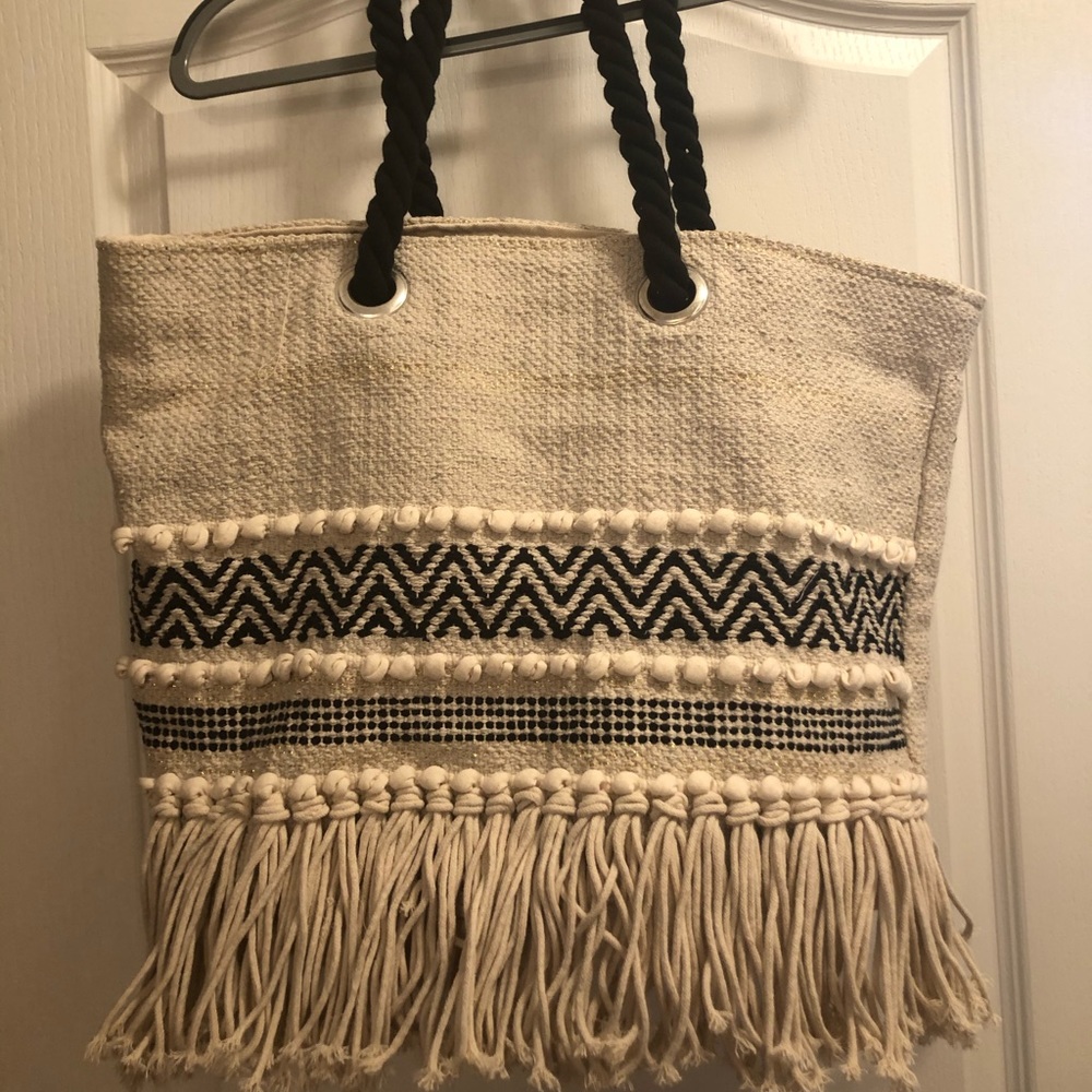 Ivory/Tan/Black Tote Bag (LARGE)